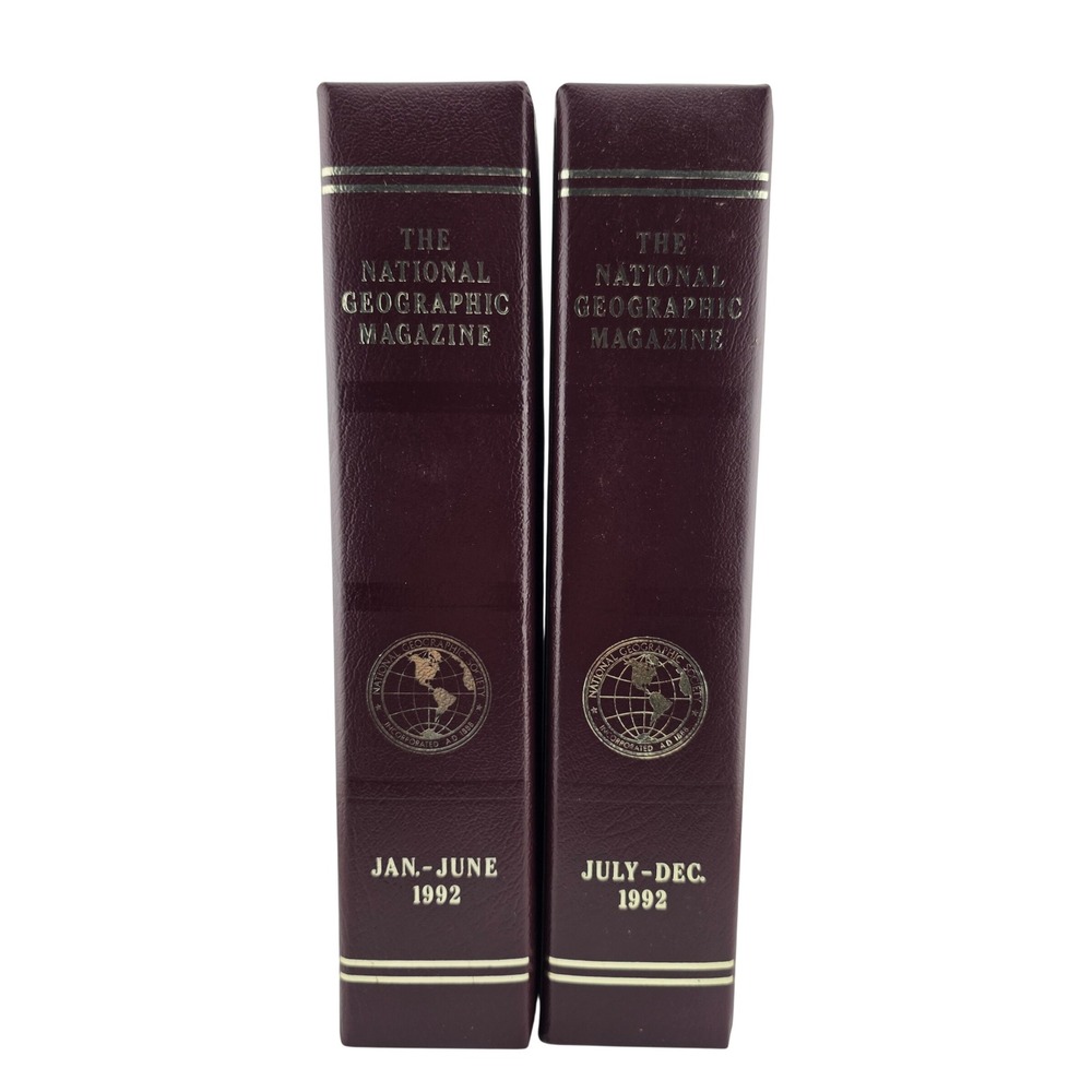 National Geographic Magazine Slipcase Binders 1992 OS Burgundy Good Vintage Set‎